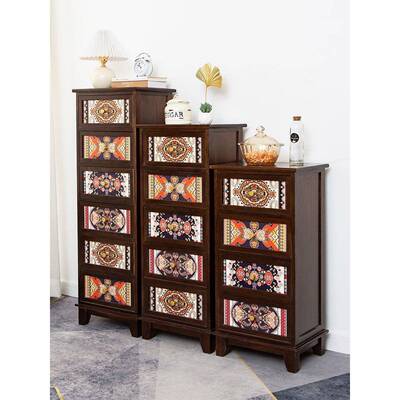 美式实木现五斗柜轻FCV奢彩绘意式客厅家用卧室阳台代简约收纳储