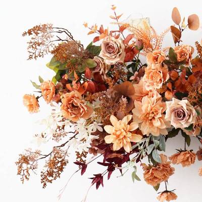 动复古花艺棕色31913花壁挂橱窗婚礼装饰布路置绢花活走道排引