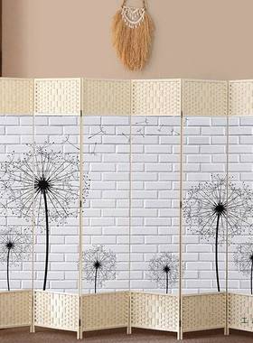 新中式藤编折叠入室户风隔断客办厅公简约家用移LPR动屏实木装饰