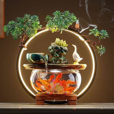 缸流水玻璃鱼摆件NKZ家居创喷泉办公乔室桌面迁意新居开业礼昌震