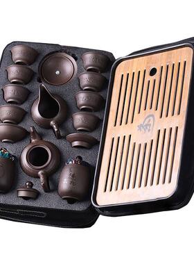 砂旅行茶具小套装家式用户可携包外露营紫日式功夫泡茶壶92145茶