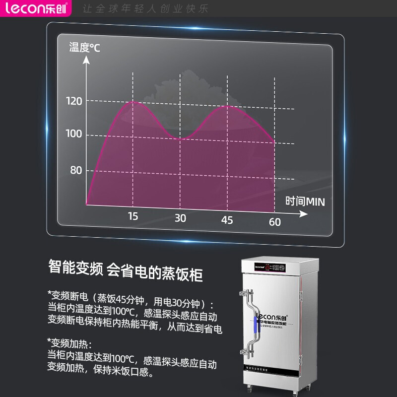乐创lecon蒸饭柜蒸饭车蒸箱商用蒸包炉馒头炉微电脑款LC-J-ZFW04