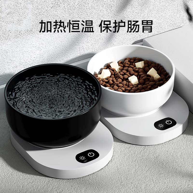 猫咪黑白恒温加热碗猫碗水碗温度可调节陶瓷饮水器狗碗宠物碗用品