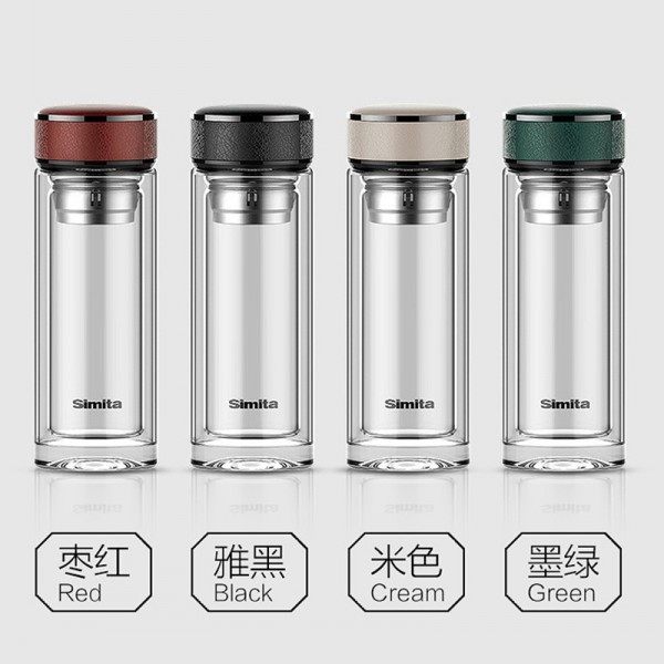 德国施密特木星双层玻璃杯男女士便携茶水分离泡茶杯锌合金外圈