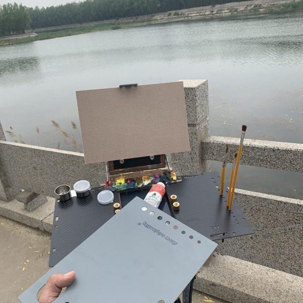 迷你便携画架油画箱木质多功能画架黑胡桃实木框架黑色碳纤维面板