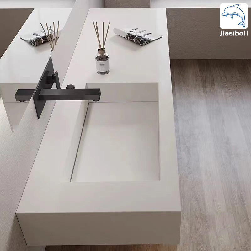 6B76【设计师】岩板一体盆台面无缝连接陶瓷洗手盆轻奢胡桃色