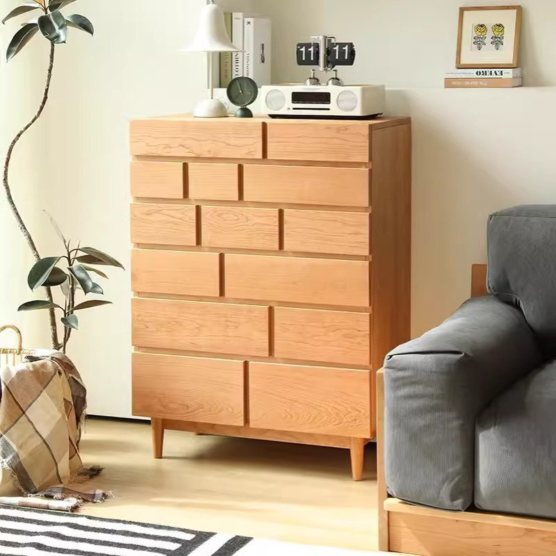 北美樱桃木实木斗柜日式客厅沙发边柜黑胡桃木卧室床尾储物抽屉柜