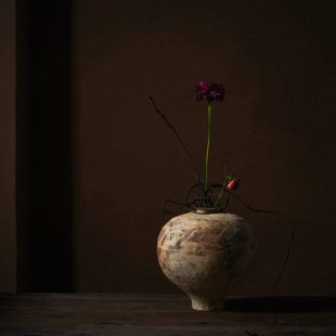 冇花 | 冯哲元 粗陶 小足大圆罐 手作陶瓷花器装饰新中式插花花瓶