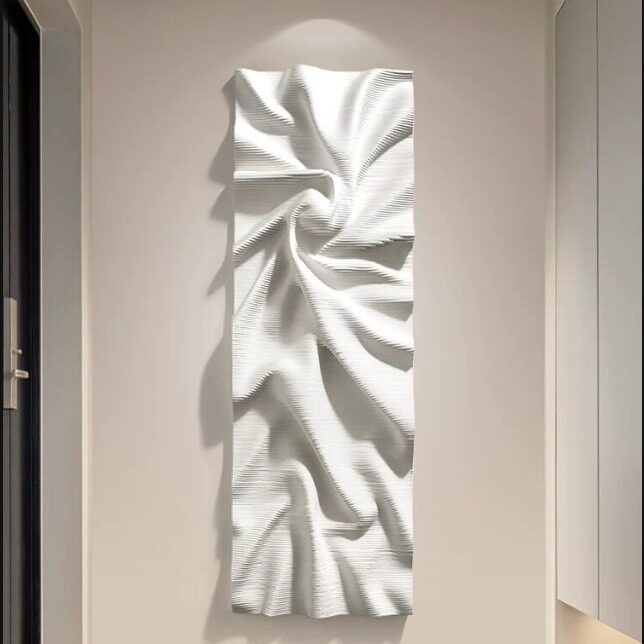 入户玄关过道壁画竖版立体木雕挂画大气抽象褶皱酒店样板间装饰画