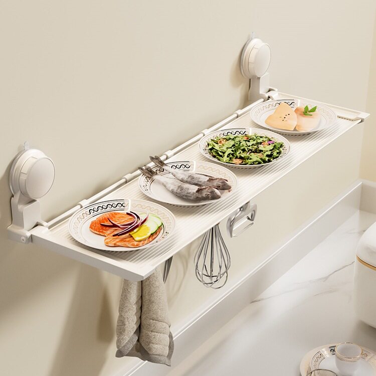 束丰吸盘式厨房置物架免打孔收纳架折叠壁挂备菜调料架太空铝上墙