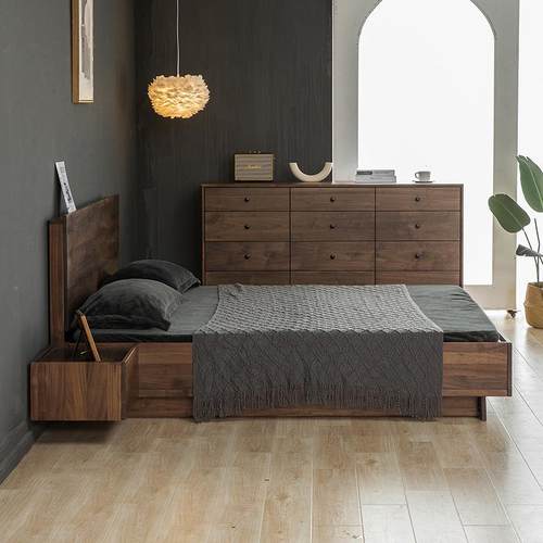 北美黑胡桃木全实木床现纳代物简约1.8m高储收主卧82014箱室双人