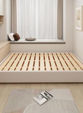 榻米台床酒店落地实木REQ排地骨架室加密全实木床卧架无床头可榻