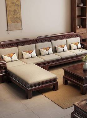 墅新式菠萝格实木沙发组合客厅家用仿古贵妃转角FDZ冬两夏中用别