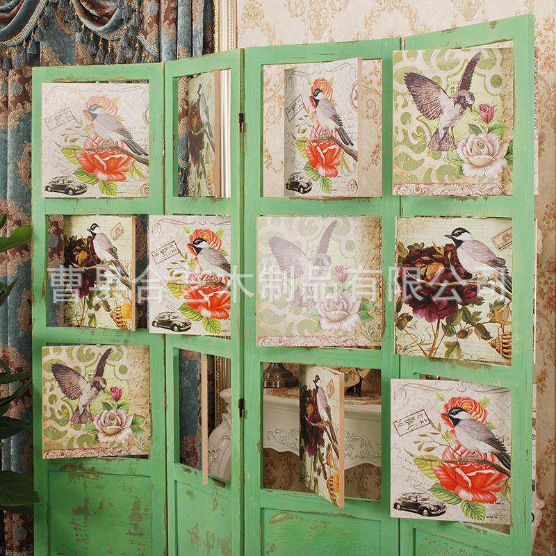 木质折屏式隔断屏风木制时尚玄中关酒彩店公家具办折叠印heyi-005