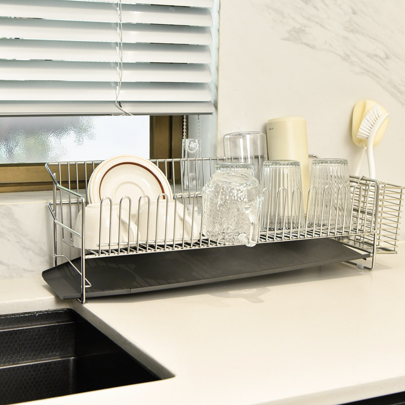 304不锈钢单层碗碟沥水架台面小型厨房水槽窄边筷盘子滤水置物篮