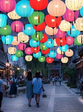 中式RBU仿古风景中秋灯笼202网红区街道商业街外5异形悬挂户装饰