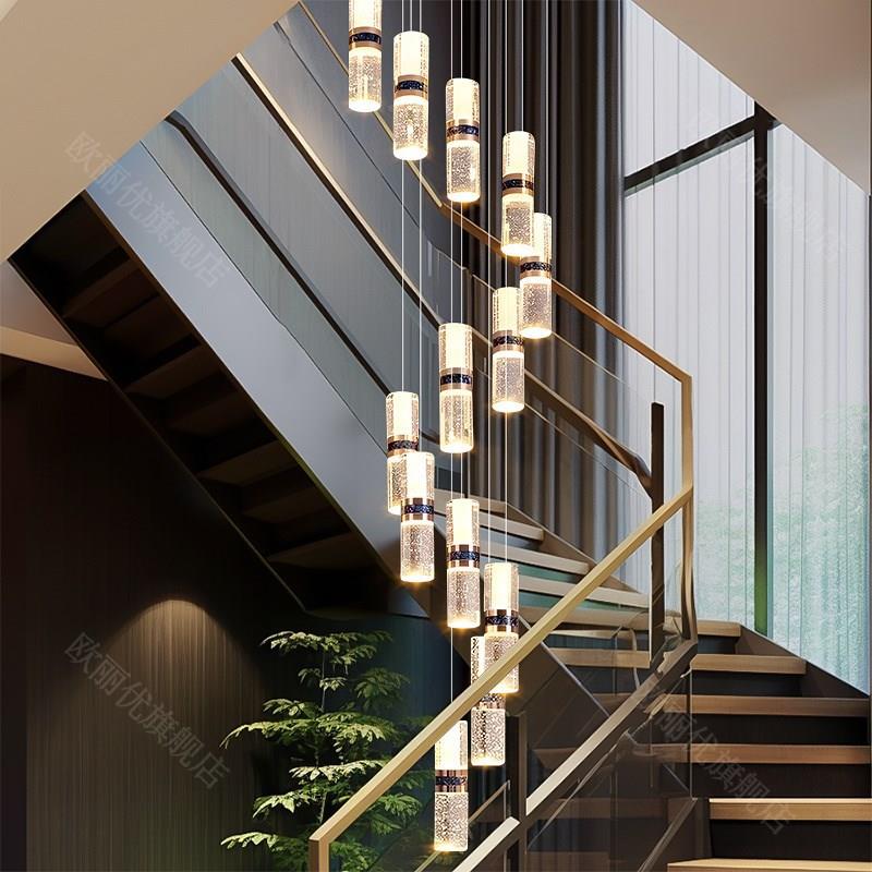 式灯水晶节轻奢别墅旋竹转楼梯长吊灯水晶挑高挑空复楼中空客35厅