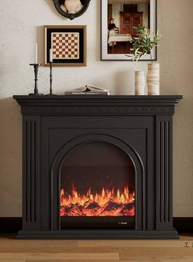 中古壁柜取暖雕花法式炉壁网仿真火装饰复古炉黑色红玄F97TM95J关