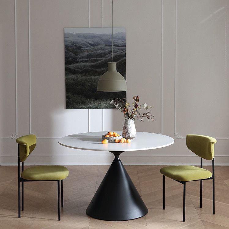 纯白哑岩板圆光形桌椅组合餐桌小户型餐家用现代纯黑简约桌子奶饭