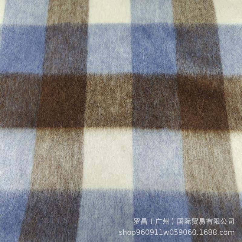 新料格子双面阿WNX尔呢巴卡羊驼绒款毛呢面顺毛粗纺秋冬羊毛大衣