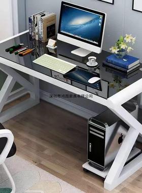 简DFQ约现台代电桌台式家桌用书桌钢化玻璃办公桌多功能写字学习脑桌