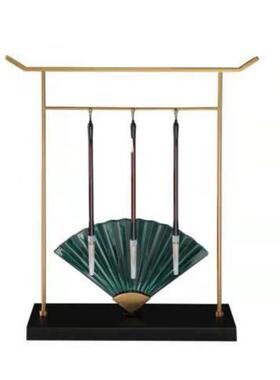 中式扇子摆件样板房售楼品处大厅玄JXS桌面电视柜软装工关饰艺品