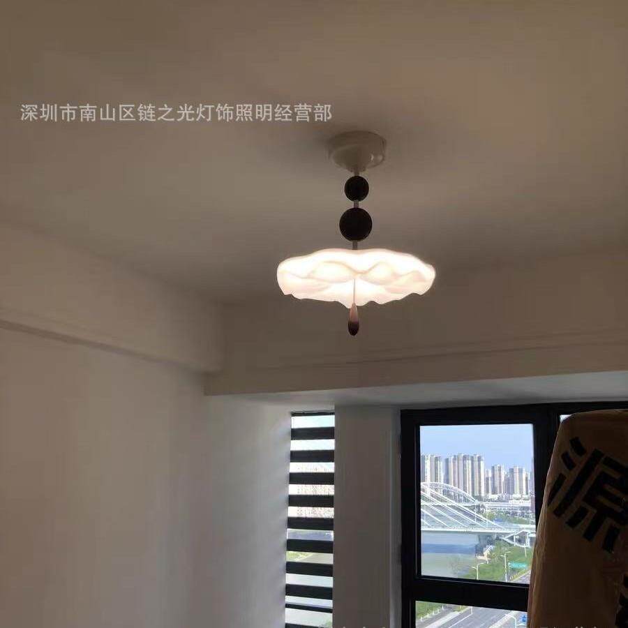 法式984古卧室中顶灯奶油风胡桃木荷叶布艺灯厅房吸间灯餐云朵半