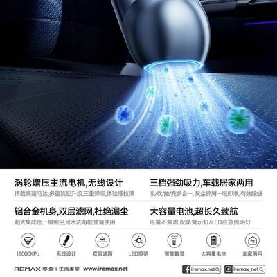 REMAX睿多量爆款合一大吸无FWR刷电机双力层滤网车载吸尘器XC-5