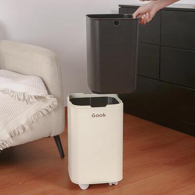 盖家用8889G无投厨房垃直圾桶客厅不锈钢可移动带轮8轻奢889