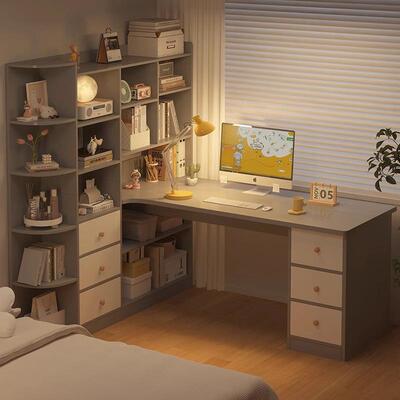 书桌书架一18035体L转角卧电脑桌室家用学生写桌字型书柜组合拐角