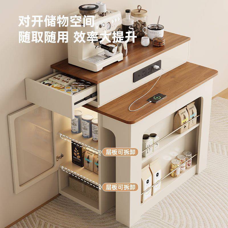 风岛台餐桌伸一体家用缩小户型餐厅多功能法折式叠QSO饭桌奶油现