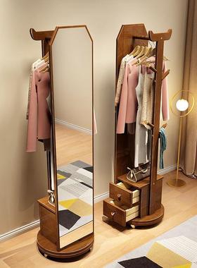 转镜子13258全身镜地镜实家用卧室轻奢可旋穿衣镜带抽屉立木式落