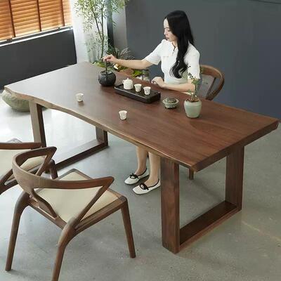 北美黑胡桃家木原整板大桌现用实木泡茶办公代桌木轻奢餐ZUR桌茶