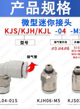 气动微直迷你弯头通接头KJS04-M型3JKJL03-M5K71865JH06-M6KL06-0