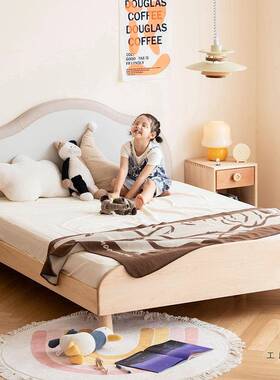 木儿童床17655云床男带护栏1米实5公主床孩女孩卧室朵儿童房软包