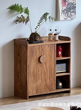 新式老榆木茶水柜古风中室VHR侧茶边柜家用多功能做具旧门板茶收