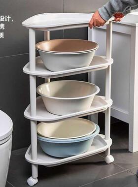 浴室置物架卫生间三架脸桶盆架落厚地多层洗手角间带轮加QUD水收