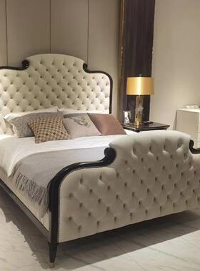 美式人奢实约木布艺床现代简别墅54604主卧拉扣双床法式高档软包
