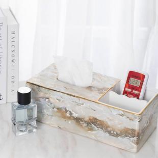 轻奢风理石纸巾盒抽摆件客茶几大餐巾盒家用厅FQH陶瓷纸盒餐桌纸