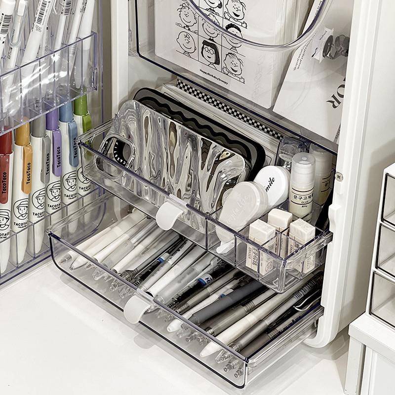 收O8D透明大容量学柜生抽文具收纳QNJe3kWw箱桌面屉式手账纳收纳