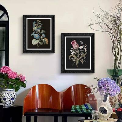 美式复古植物花卉术装饰画众中风小艺花朵壁LNM国画客厅卧室有框