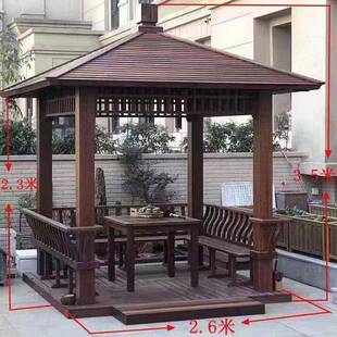 防腐木六角凉亭户外中庭院现代角别树脂瓦墅新式仿古长实廊木树脂