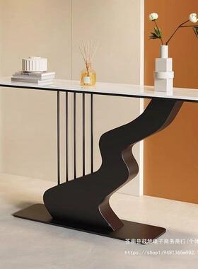 奶油风轻岩板别玄关桌创案OUM意玄关台酒店墅入户走廊奢条艺术端