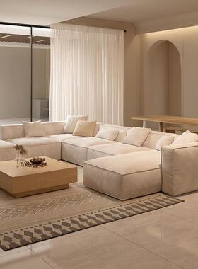 意式奶油风豆腐块双面布艺网沙发简约大户别69998型墅组合款方块
