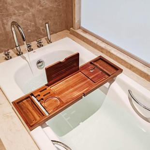 实架CPX木浴缸架伸调缩节泡澡手机平板架柚木材浴缸置物质浴缸托