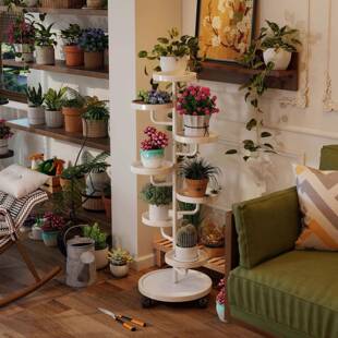 可移盆动层客花架无品牌/奶油风厅阳台落多地式植物摆放架铁艺多