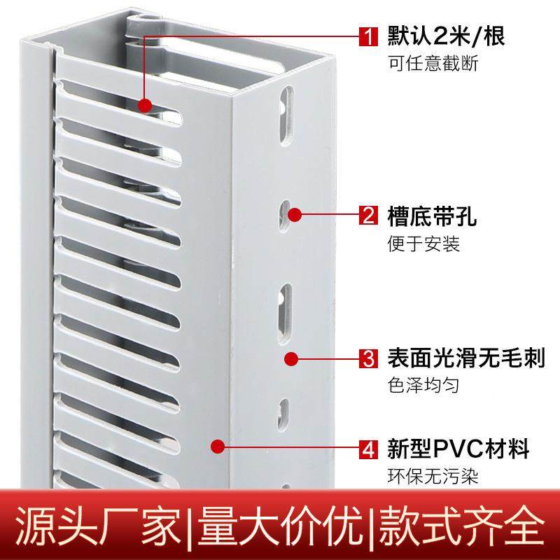 PVCu细开GIW齿线槽plc电柜布线槽阻燃灰色型口密齿pvc线槽弱整箱