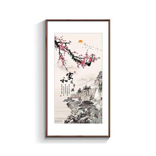 新中式山水画入户玄关饰装画梯间挂走廊过道湖山春暖壁楼画客厅画