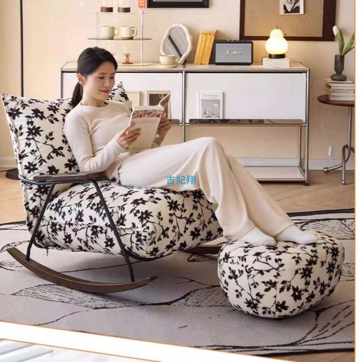 沙发式式水墨单875人摇摇椅客厅家阳意法台懒人躺椅用复古休闲摇