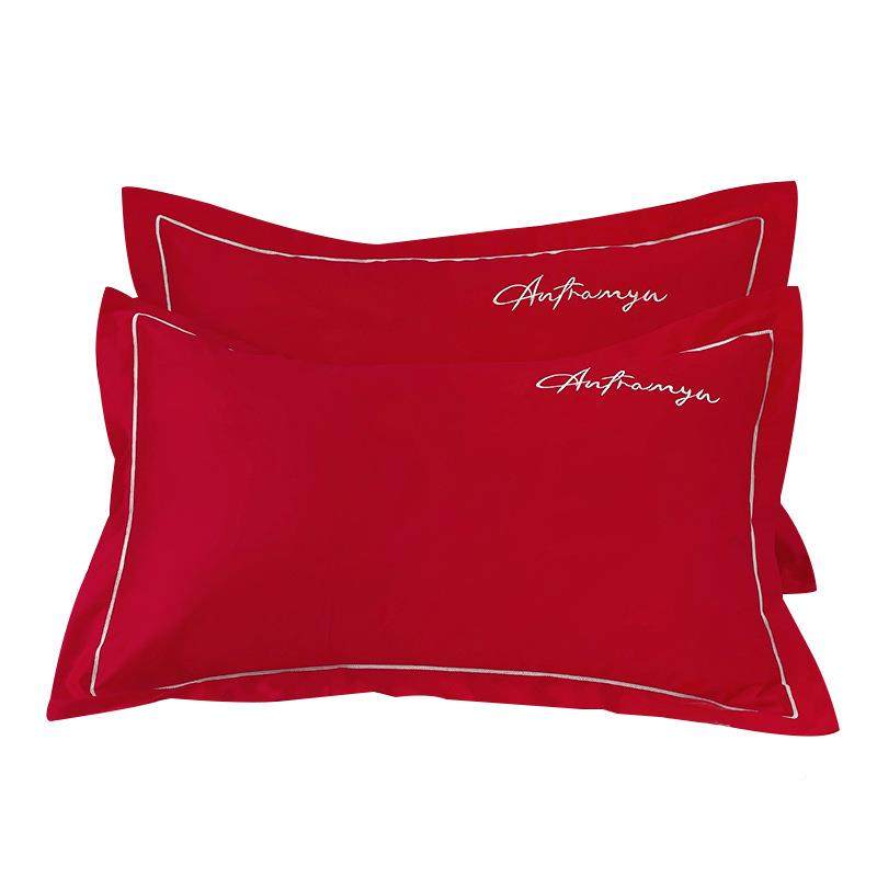 纯棉全8棉枕套一对装420250502*74cm家用双人枕头套婚庆红色结芯